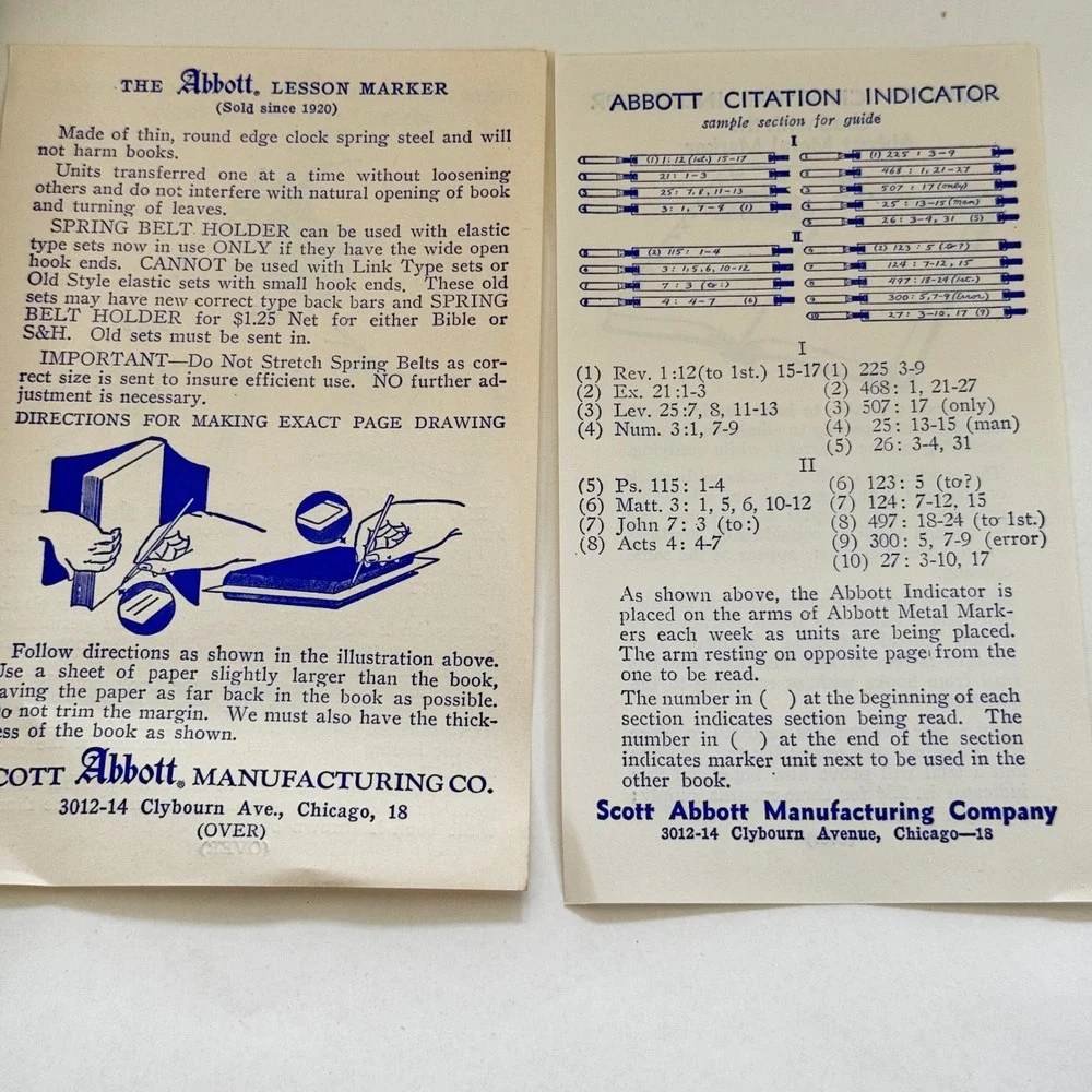 NOS‎ Abbott Metal Book Marker Citation Indicator Set Bible Study Chicago IL VTG
